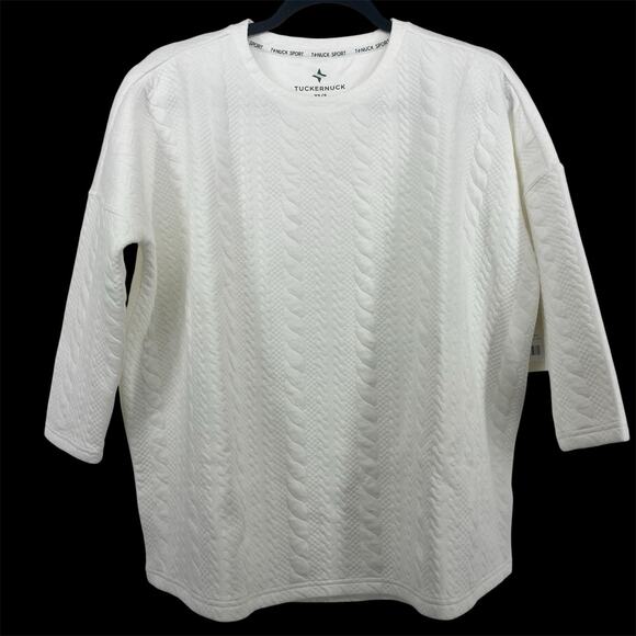 Tuckernuck Size XS / S TNUCK Sport White Cable Ally Swing Sweatshirt Oversized - Picture 2 of 8
